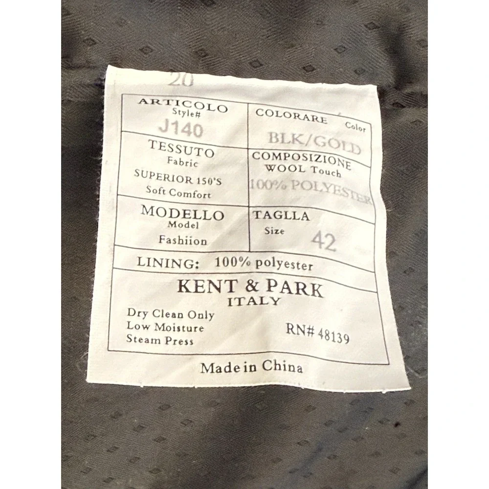 Kent‎ & Park Black and Gold Fleur De Lis Suit Jacket and Vest Mens 42R Italy